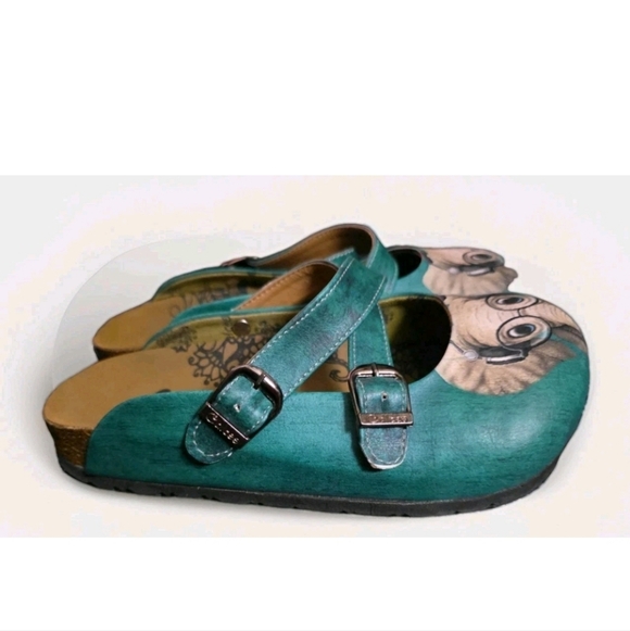 Calceo Women's Slip-on Clog Shoe Green Elephant With Glasses On Foot Size 37 - Picture 4 of 14